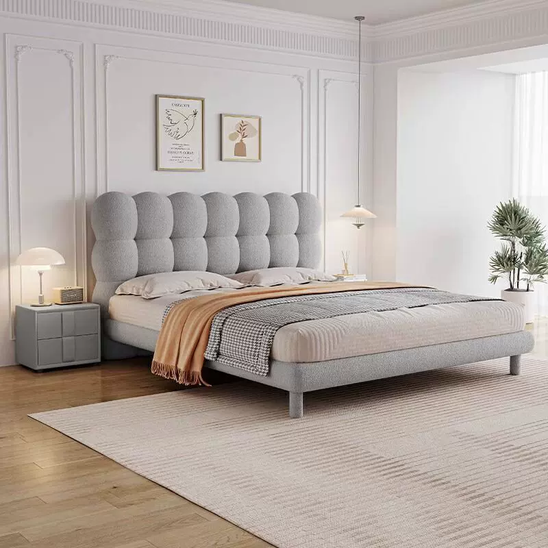 法式奶油风泡泡床双人白色棉花糖泡芙儿童床简约羊羔绒科技布艺床