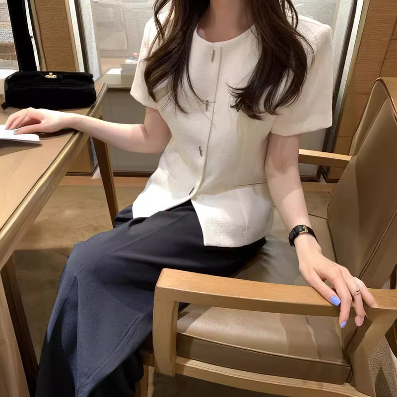 French Style Tweed Short Outwear Women's Summer New Retro High-End Elegant Short-Sleeved Top for Ladies