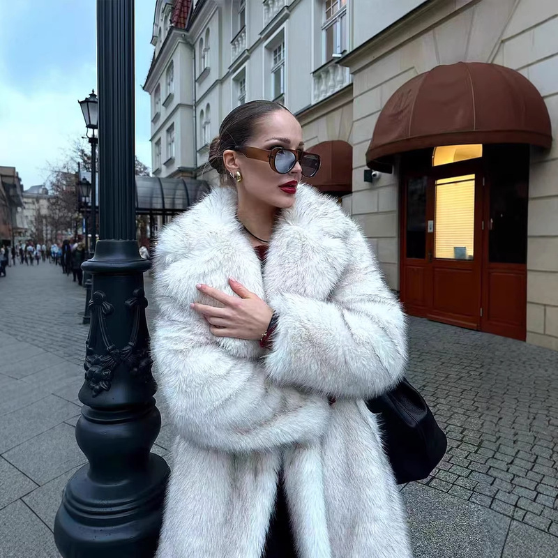 Cross-Border Supply Autumn and Winter New Style Faux Fox Fur Long Coat European and American Fashionable Women's Casual Coat