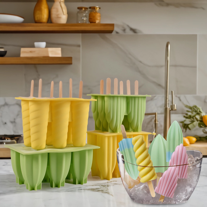 Sanxin nuevo 6-pieza espiral helado molde de silicona hogar hecho en casa de los niños Popsicle helado herramienta abrasiva de grado alimenticio