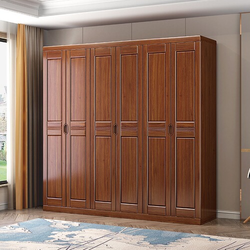 Chinese walnut wardrobe modern minimalist bedroom home large wardrobe three, four, five and six doors solid wood storage wardrobe