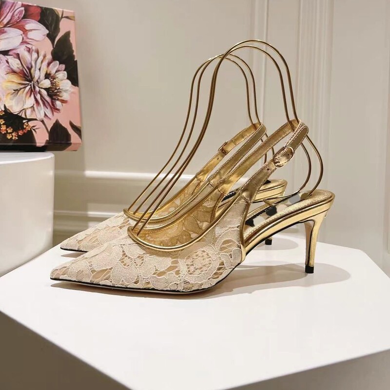 Two-tone pointed-toe lace sexy high-heeled shoes 2026 women's D&G elegant pointed-toe classic sexy single shoes