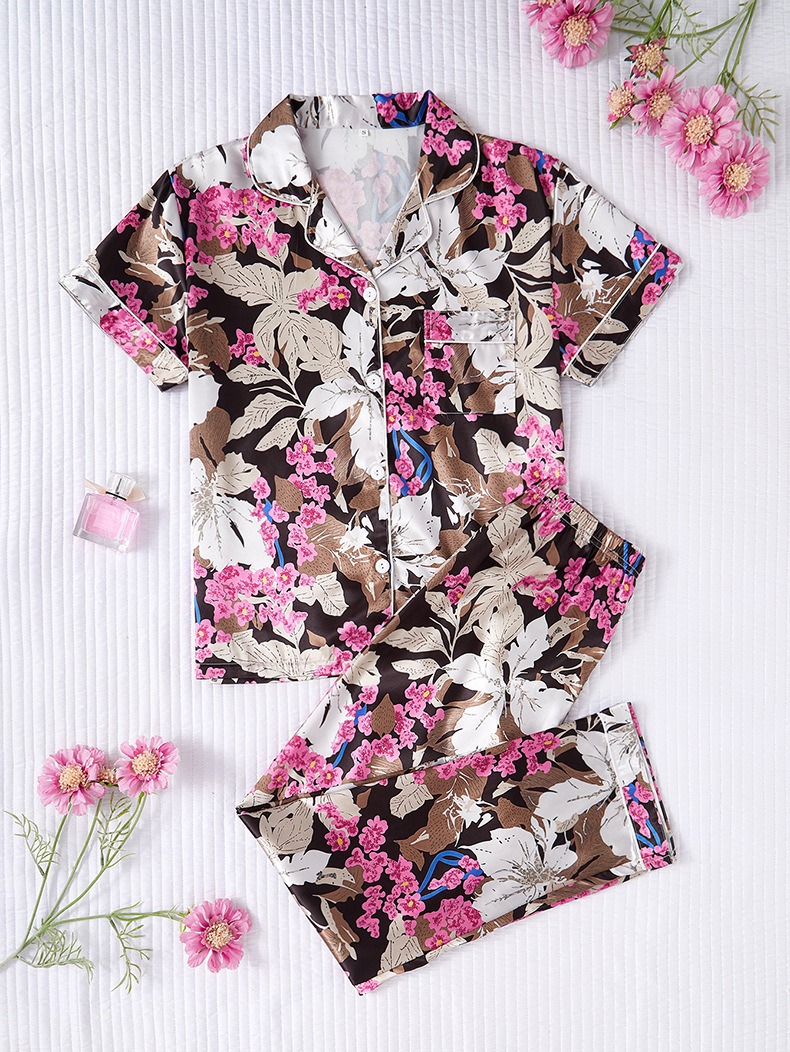 Pijamas de satén ropa para el hogar Amazon ropa de mujer europea y americana seda artificial pijamas de manga corta para mujer ropa de aire acondicionado de verano