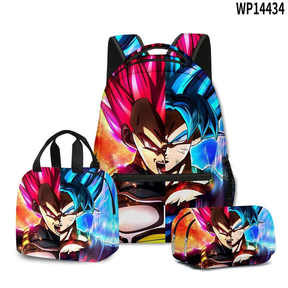 3D transfronterizo nueva animación Goku siete Dragon Ball Super bolsas escolares bolsas de almuerzo bolsas de lápiz tres piezas