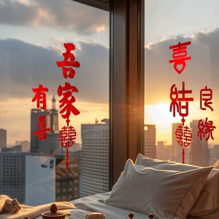 窗户喜字贴装饰结婚静电贴婚房布置玻璃窗花不干胶贴纸婚庆用品