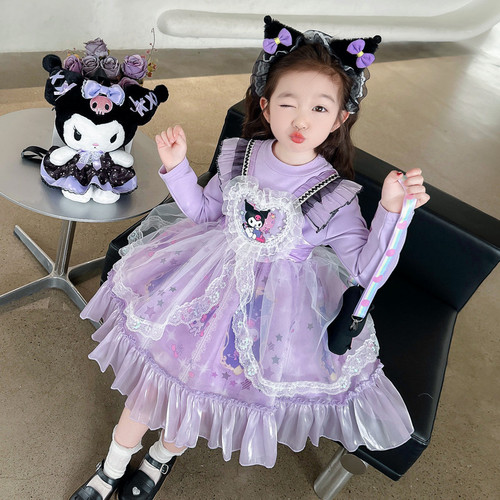 Girls' Dress 2024 New Style Cute Kuromi Princess Dress Spring Children Skirts Baby Spring Outfit