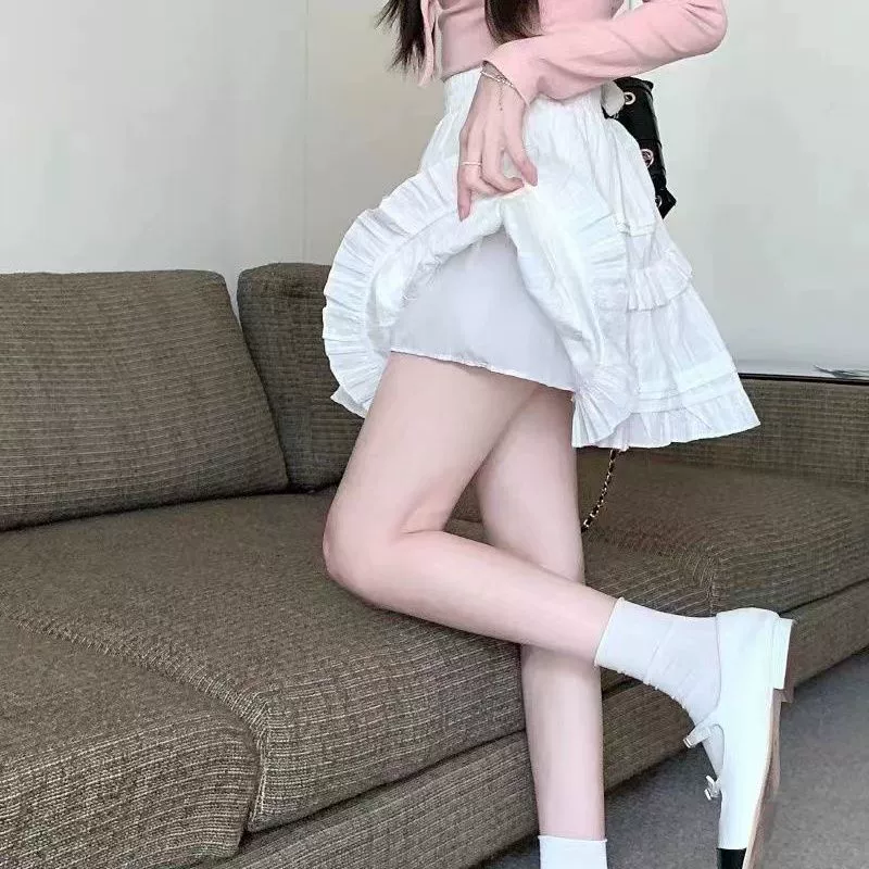 Весенне-летняя милая женская юбка в балетном стиле, белая юбка-пачка с рюшами, короткая юбка с защитой от воздействия для маленьких людей