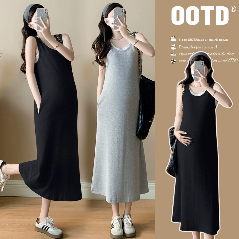Summer clothing for pregnant for leisure, fashionable sleevless dress, Korean style, fitted