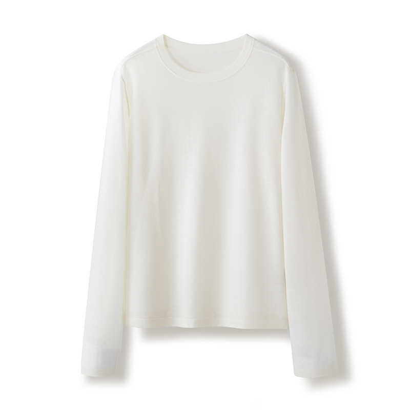 Fine-Spun Yangzi Yarn 100% Merino Wool Ultra-Fine Women's Round-Neck Pullover Thin Long-Sleeve Soft Versatile Base Layer Fine-Spun Yangzi Yarn 100% Merino Wool Ultra-Fine Women's Round-Neck Pullover Thin Long-Sleeve Soft Versatile Base Layer