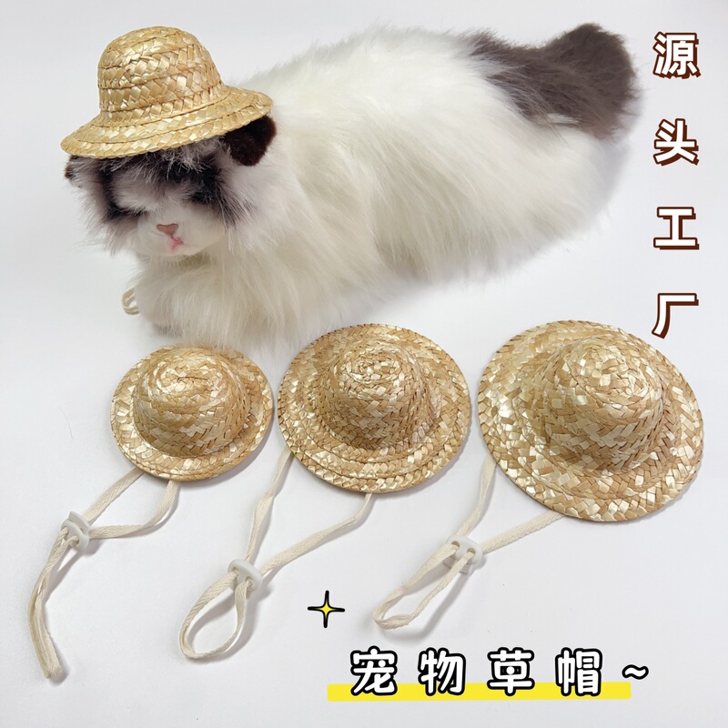 Pet Party Decoration Small Straw Hat Pastoral Style Cat and Dog Holiday Photo Props Cute Pet Styling Accessories