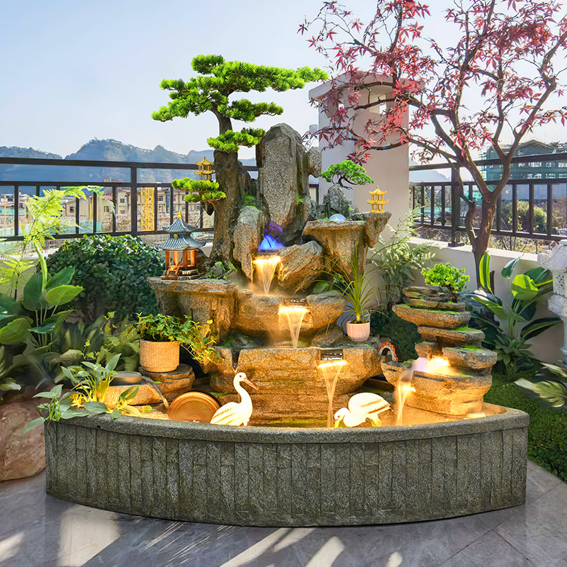 户外别墅庭院鱼池风水轮假山流水装饰摆件公司阳台循环水招财景观