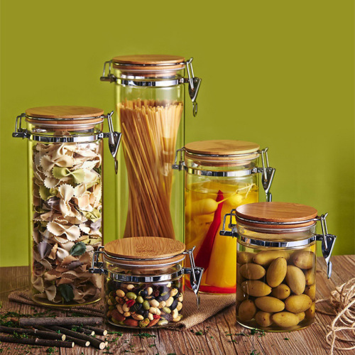 Household grains glass sealed jars with lids tea jars kitchen storage jars transparent snap storage jars