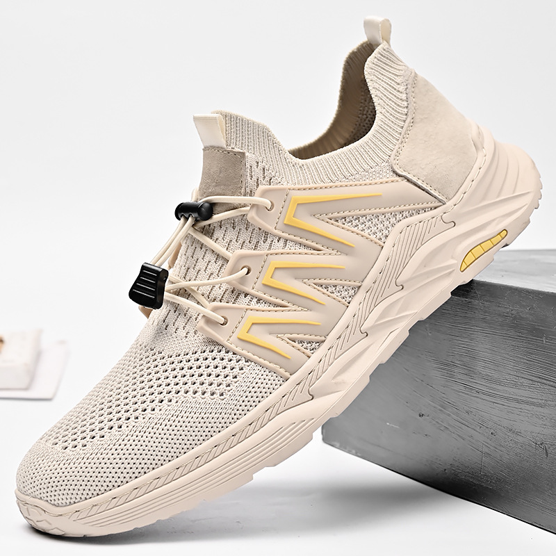 Men's Summer 2024 Breathable Lightweight Flyknit Shoes with Soft Soles, Hollow Design, Casual, Non-slip Sports Shoes for Running