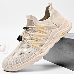 Men's Summer 2024 Breathable Lightweight Flyknit Shoes with Soft Soles, Hollow Design, Casual, Non-slip Sports Shoes for Running