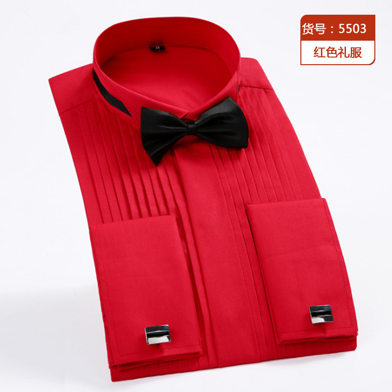 2023 New Tuxedo Stand Collar Wedding Dress Shirt Men's White French Cufflinks Shirt Men's Long Sleeve Shirt 2023 New Tuxedo Stand Collar Wedding Dress Shirt Men's White French Cufflinks Shirt Men's Long Sleeve Shirt