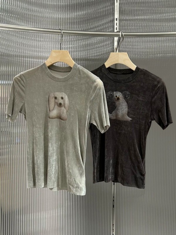 【在庫あり】ニッチ25夏ラウンドネックファッション植毛犬プリントカジュアル万能半袖Tシャツトップス女性用|undefined