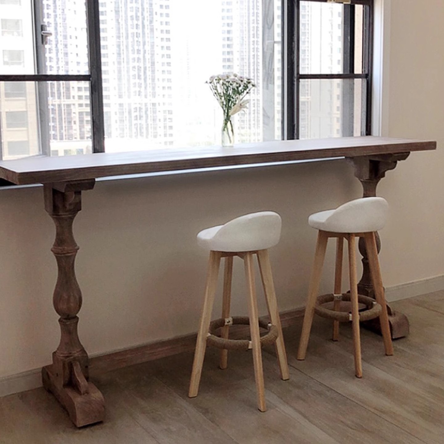 American Country Style Long Table Against the Wall Solid Wood Dining Table Bar Table Balcony Window Narrow Table Home Window High Table