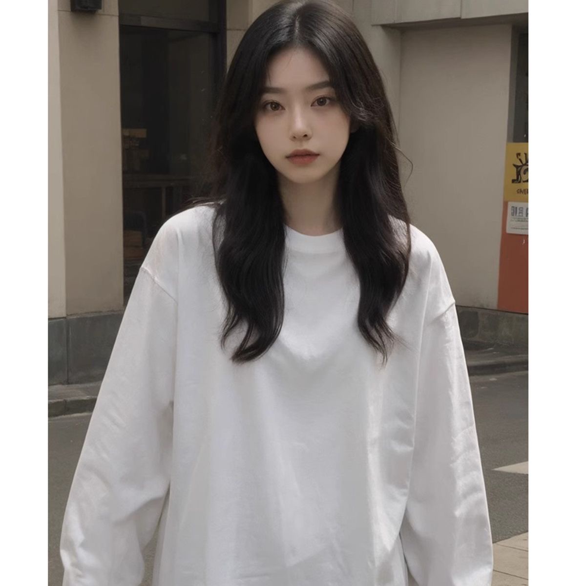 Camiseta de algodón blanco de manga larga de primavera y otoño femenina de diseño delgado para cubrir el viento de puerto de transporte universal en la chaqueta básica