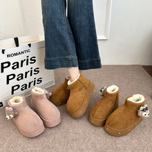 简约百搭2025冬季加绒加厚短筒雪地靴外穿厚底防滑毛绒棉靴女