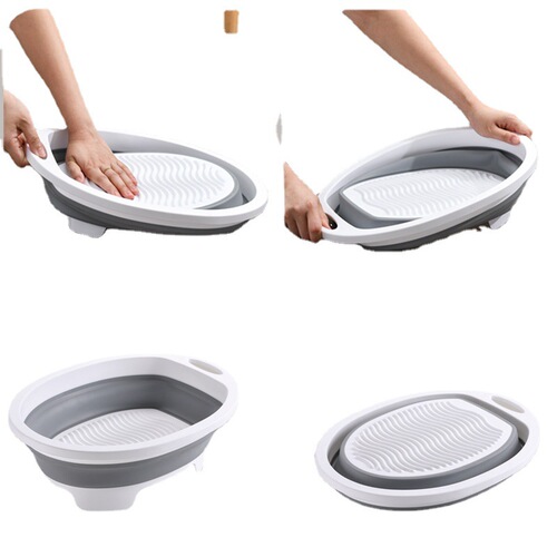 8150 Factory Direct Sale Plastic Folding Stackable Medium Convenient Washboard Home Travel Round Basin