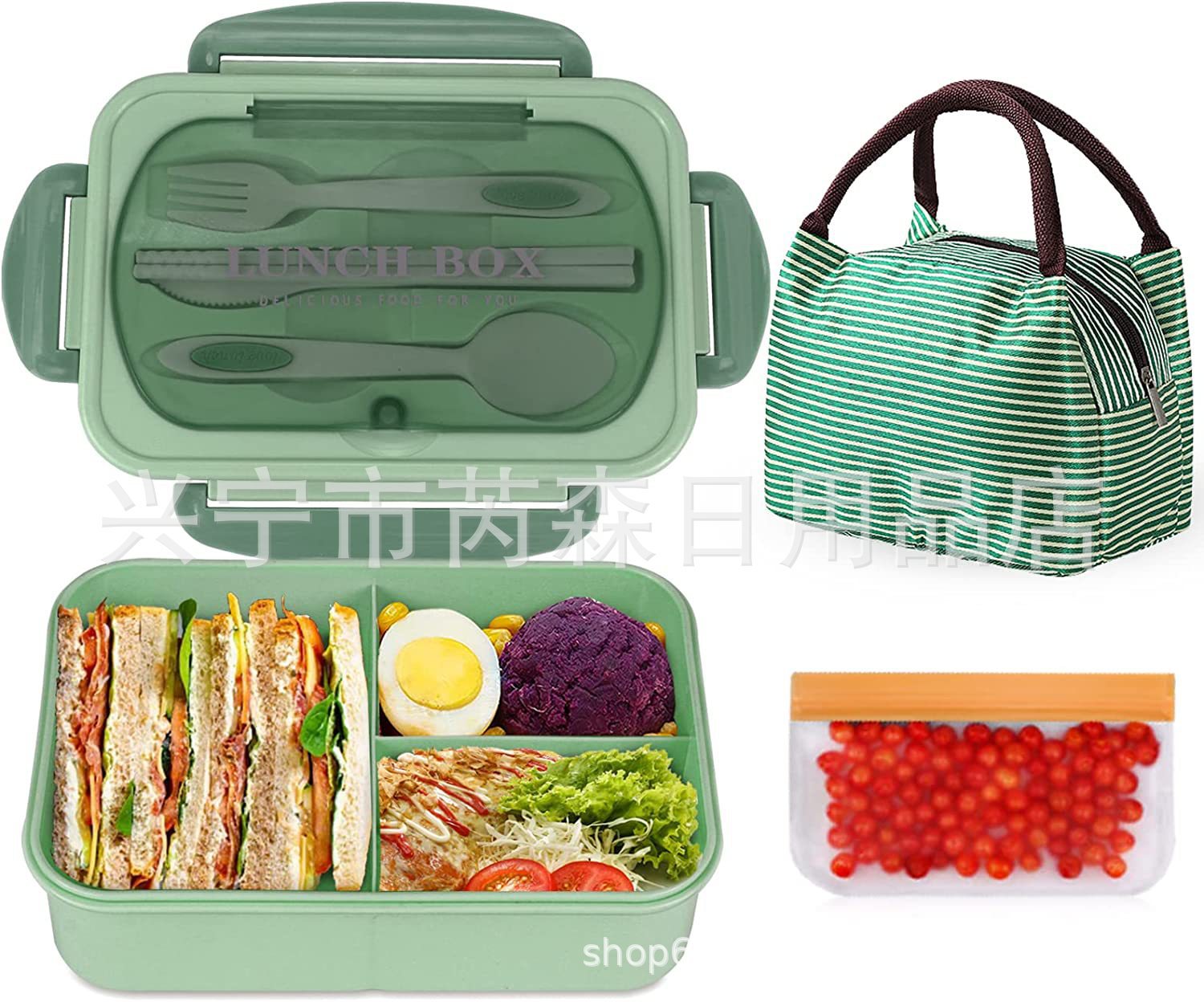 Amazon adulto a prueba de fugas japonés lonchera traje 3-rejilla lonchera aislamiento bolsa snack ziplock bolsa combinación