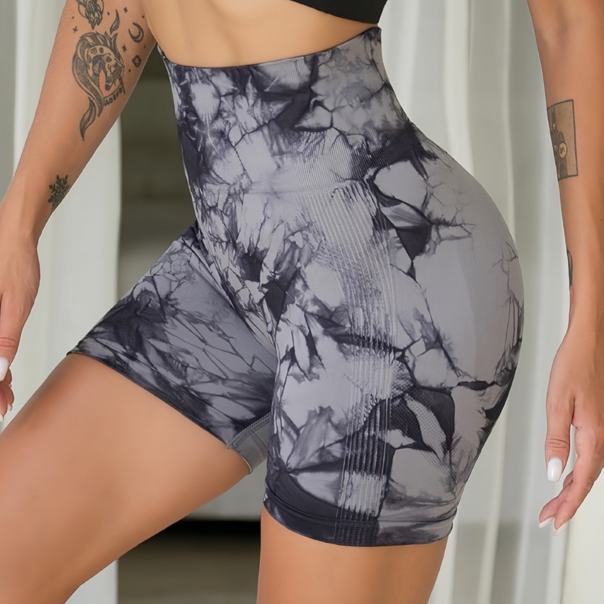 Pantalones de yoga ajustados transfronterizos de alta elasticidad y teñido anudado, pantalones de yoga de cintura alta y glúteos, pantalones cortos de yoga de fitness deportivo, se pueden usar afuera