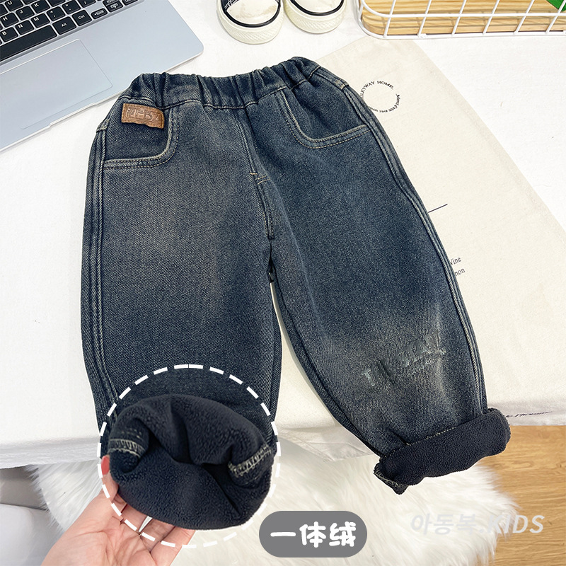 男童加厚牛仔裤子2025冬季新款儿童潮酷加绒休闲裤宝宝保暖长裤潮|undefined