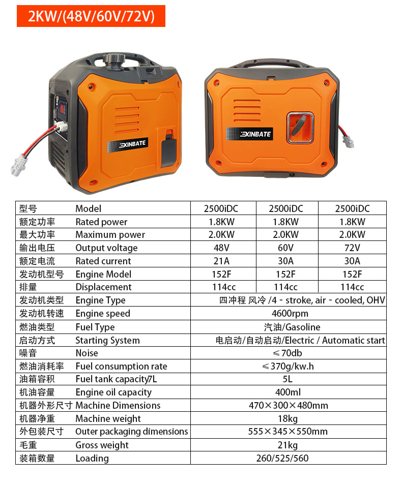 Truck Inverter Silent 2KW-3KW Parking Air Conditioner with Bluetooth Remote Control, DC 12V-72V Gasoline Generator
