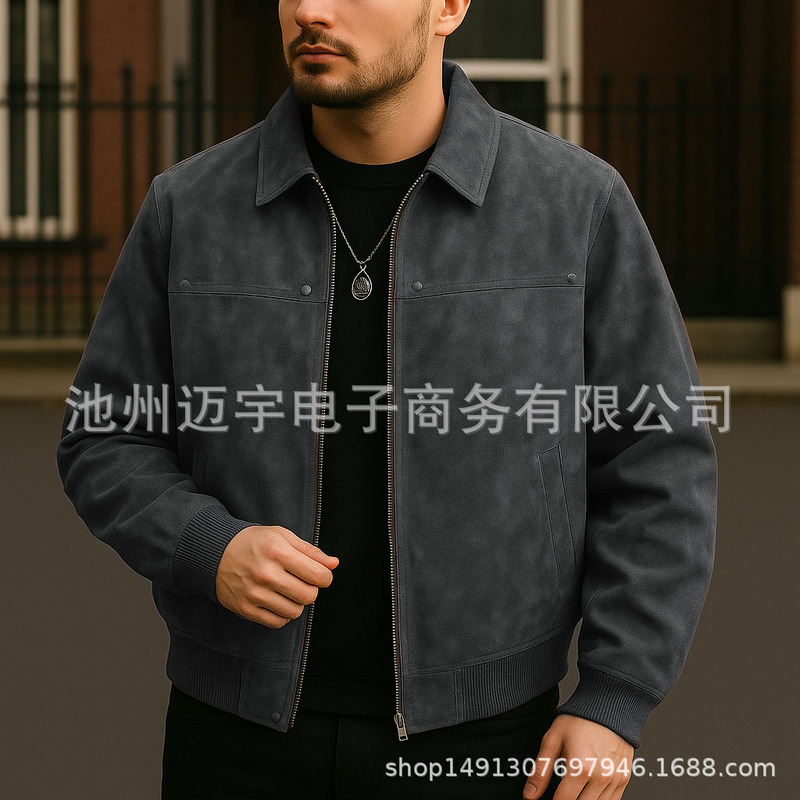 Cross-Border American Retro Brown Lapel Leather Jacket Men's Maillard Camel Velvet Foreign Trade Jacket Men's Clothing Cross-Border American Retro Brown Lapel Leather Jacket Men's Maillard Camel Velvet Foreign Trade Jacket Men's Clothing