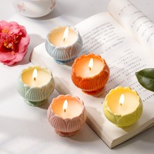 现货莲花陶瓷烛台家用室内氛围厕所除臭持久留香大豆香薰蜡烛手工