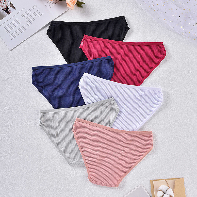 Solid Color Breathable Lace Mid Waist Briefs Panties display picture 7