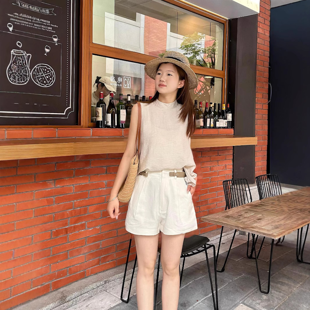 25夏季新品淘宝热卖酵素水洗亚麻棉高腰复古廓形休闲短裤