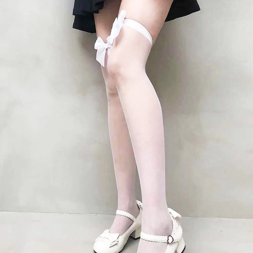 Summer thin bow-tie stockings, white over-the-knee stockings, female Japanese students' sexy high-top half-length black stockings