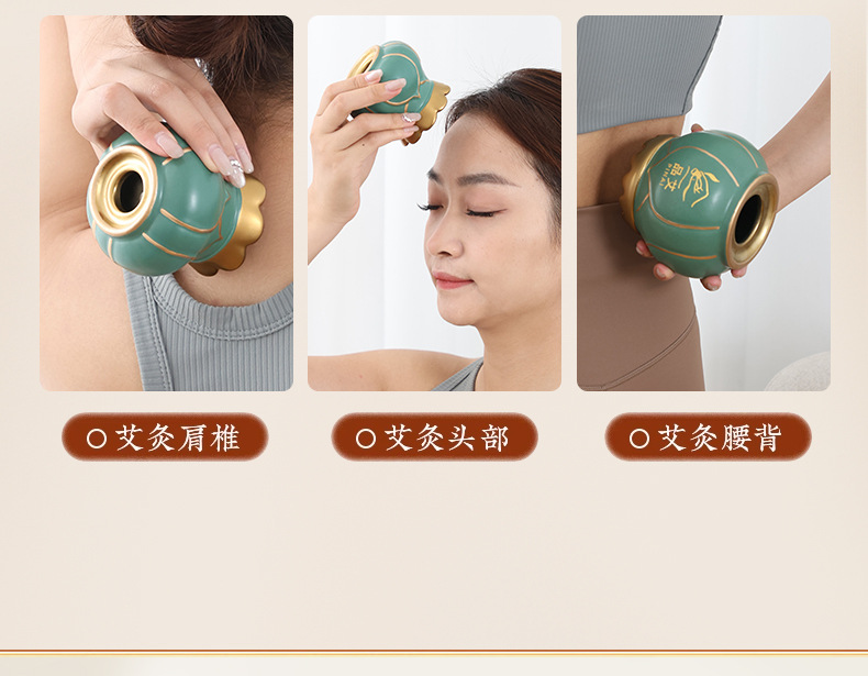 Lotus Mouth Fire Dragon Moxa Jar Ceramic Moxibustion Pot for Home Warm Therapy on Waist Abdomen Shoulder and Neck specifications