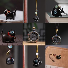 厂家批发黑檀木雕刻DIY项链镶嵌铜器手机链挂件可爱男女装饰毛衣