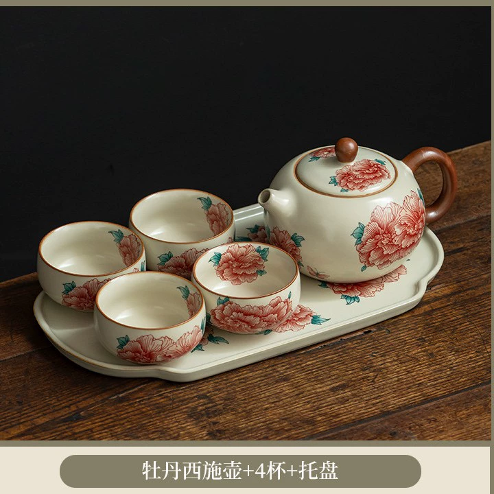 Ru Kiln Peony Xishi Pot чайный набор: чайник; чайник+2 чашки; чайник+2 чашки+поднос; чайник+4 чашки+поднос