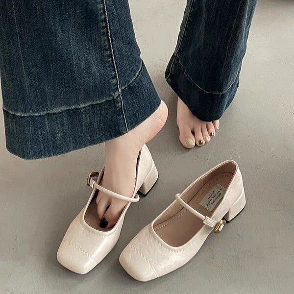 Autumn retro Mary Jane shoes low-cut square toe