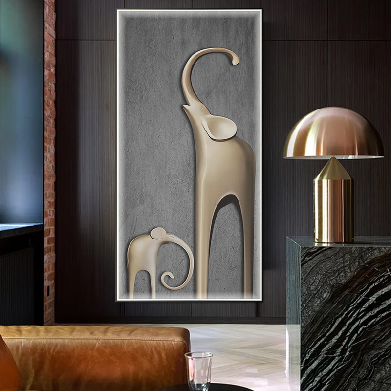 Modern Simple Porch Decoration Painting With LEDLights Corridor Aisle Hanging Painting Abstract High-end Vertical Mural Facing The Door