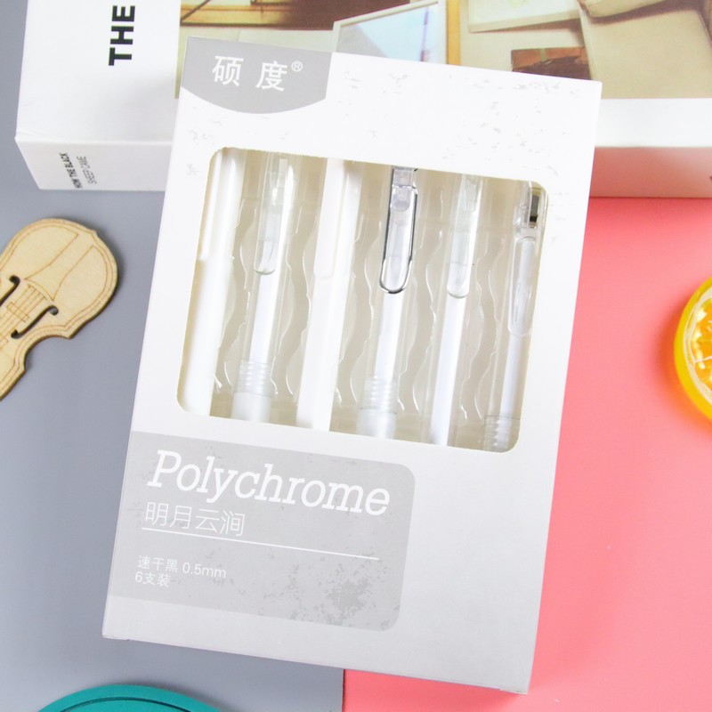 6 piezas en la misma caja de color ST cabeza gel pluma de alta apariencia Oficina papelería pluma de empuje pluma estudiante de agua