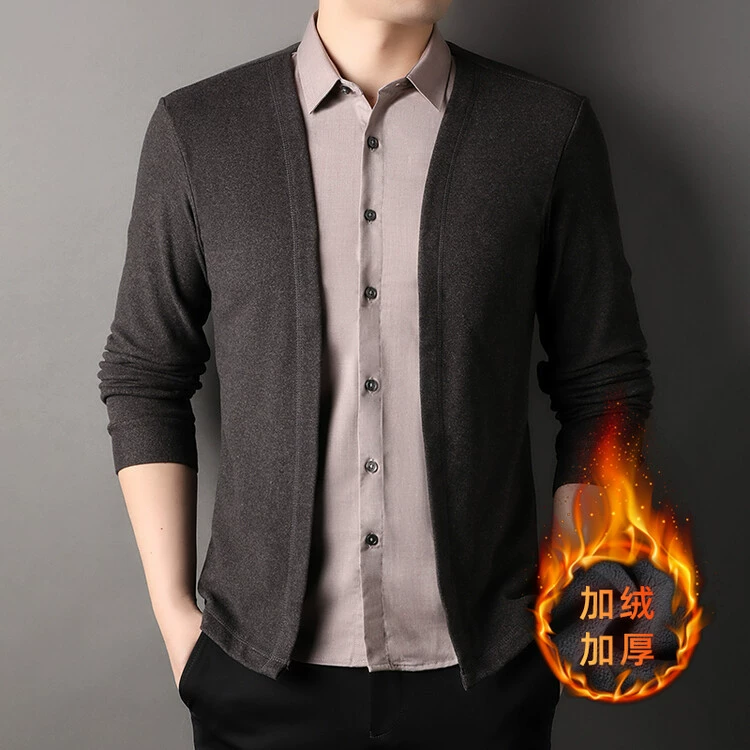 Осенние новые мужские поддельные две рубашки свитер кардиган повседневный бизнес вязаный свитер куртка мужская оптовая продажа