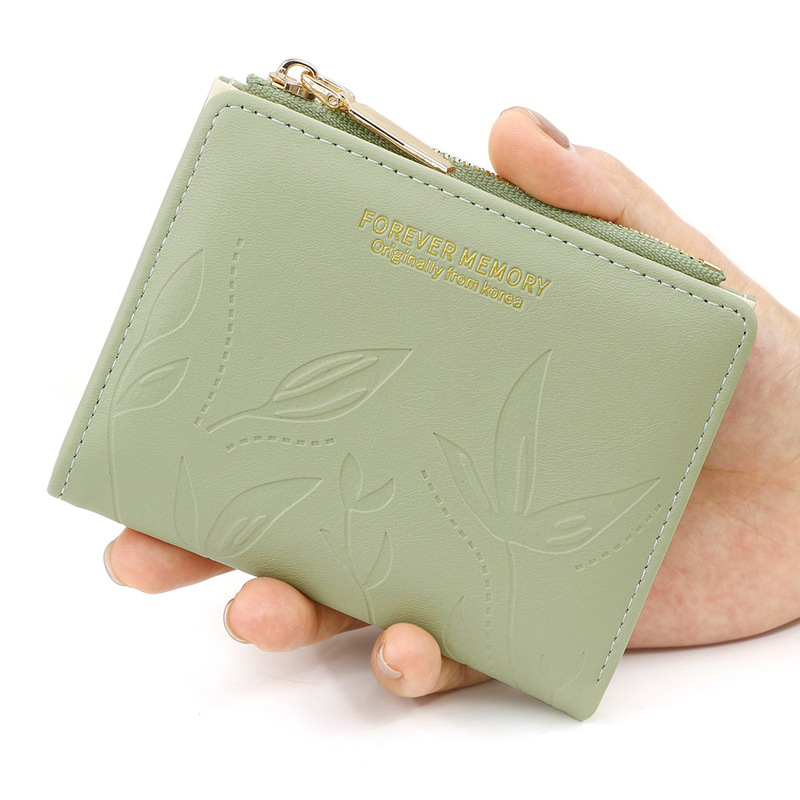 Exquisite Embossed Women's Wallet Two-fold Folding Side Zipper Card Holder ID Holder Large Capacity Student Change Solid Color Bag