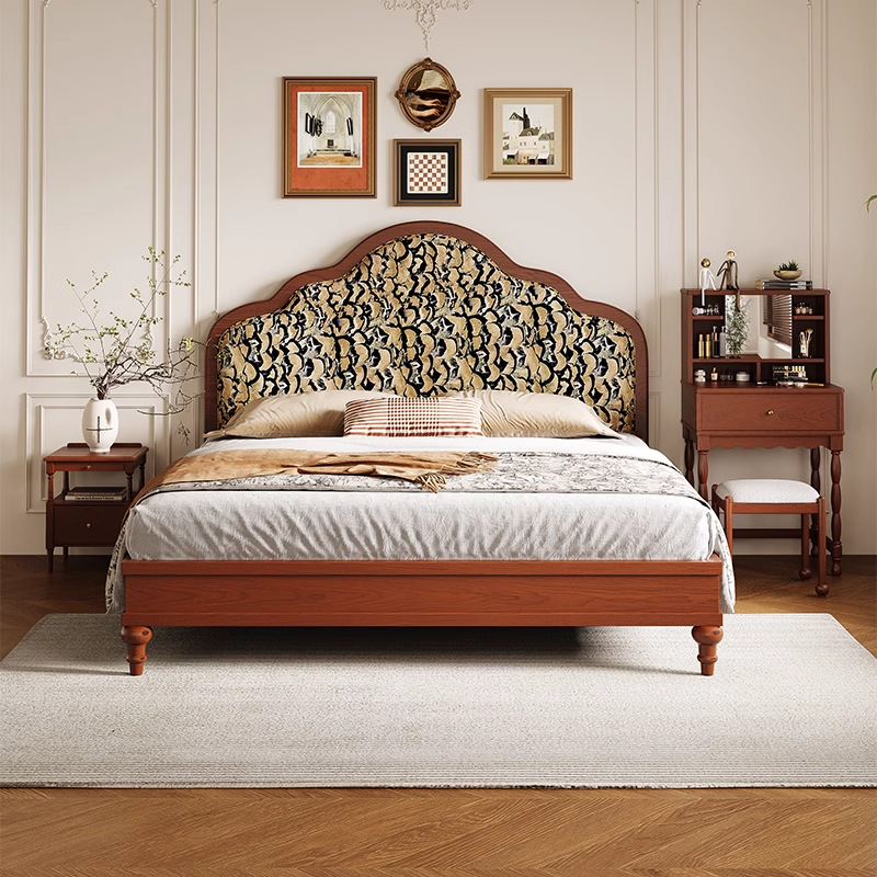 Danvance cama francesa retro nubes de cama marco de cama de paquete blando dormitorio casero doble cama de madera de cera blanca cama de madera maciza