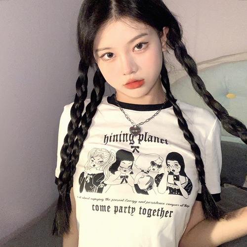 Sweet and Spicy Style Women's Short Sleeve T-Shirt Summer 2025 Design-Focused Fitted Revealing Navel Short Top for Students