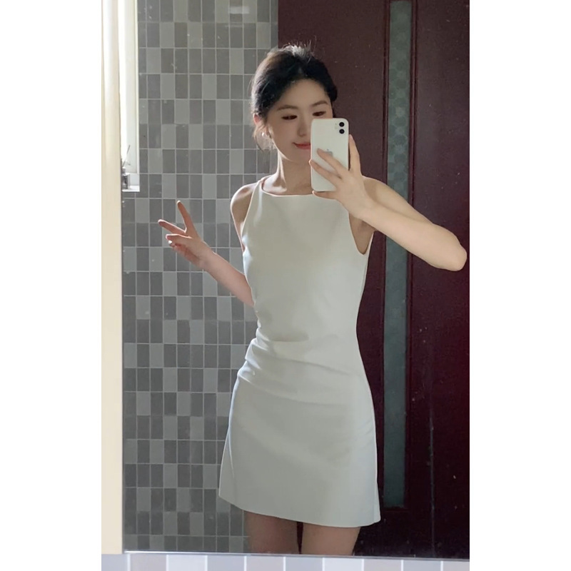 法式白色收腰无袖连衣裙女夏2025新款小个子超好看独特漂亮短裙子|undefined