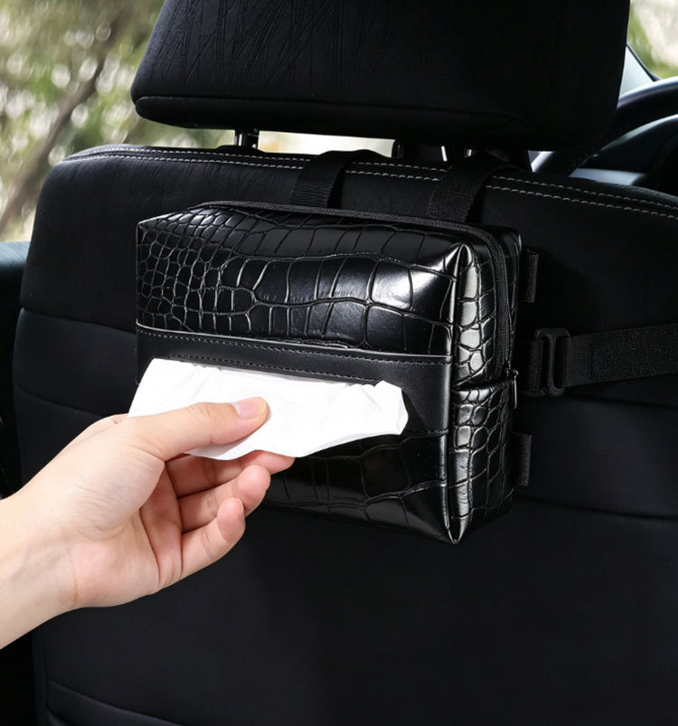 Car tissue box, high-end crocodile pattern armrest box, seat back tissue storage box, new creative multifunctional tissue box