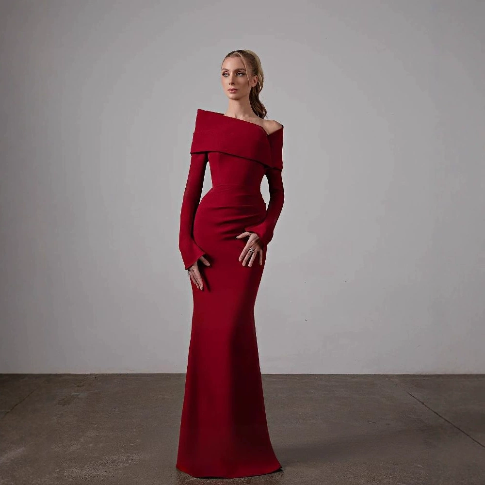 Новое длинное вечернее платье с длинными рукавами, облегающее, в стиле «русалка», простое и элегантное, для торжественных мероприятий и банкетов.