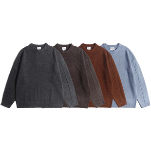 Winter Japanese Style Retro Lazy Crewneck Sweater Men's and Women's Loose Thickened Warm Solid Color Simple Trendy Knitted Sweater