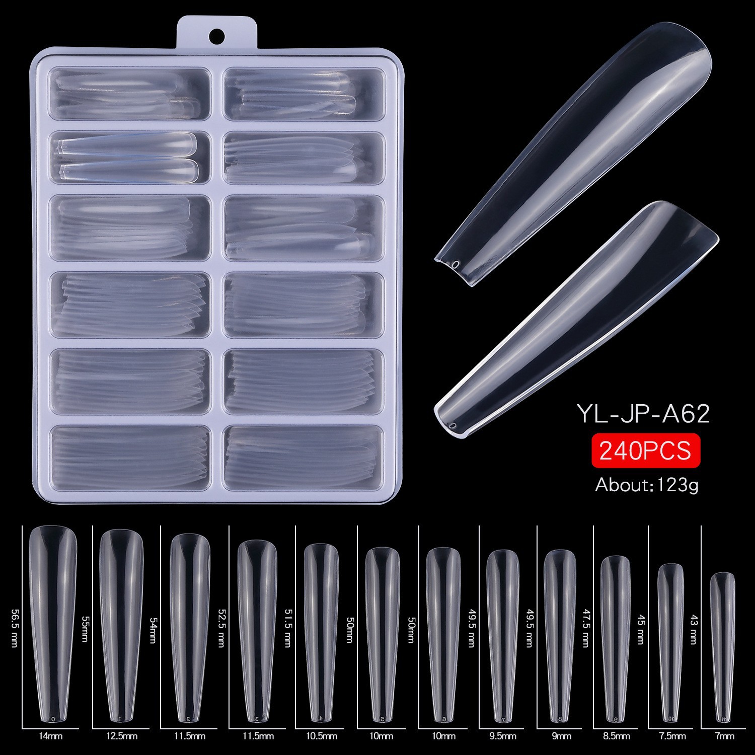 Nail Extensions Full Cover Nails 240 Pieces Box Set Transparent Natural Color Full Cover Flat Tip XXXL Full Cover Nails
