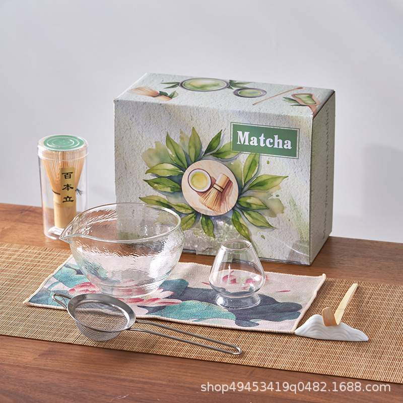 玻璃抹茶茶具7件套透明高硼硅黑色日式礼品盒套装抹茶碗茶筅跨境|undefined