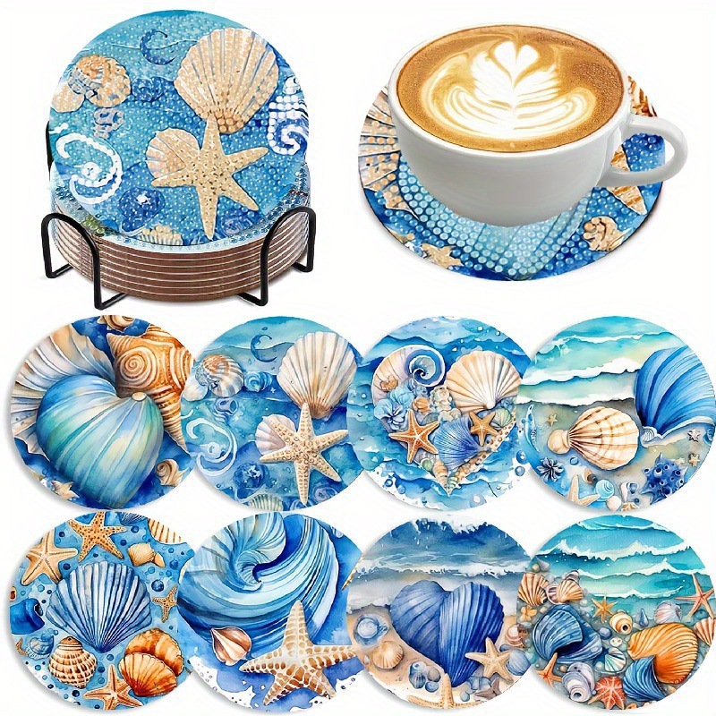 Ventas transfronterizas calientes de 8 piezas de conjunto de cojín de taza de arte de diamante, con soporte, pequeño conjunto de pintura de diamante, adecuado para adultos